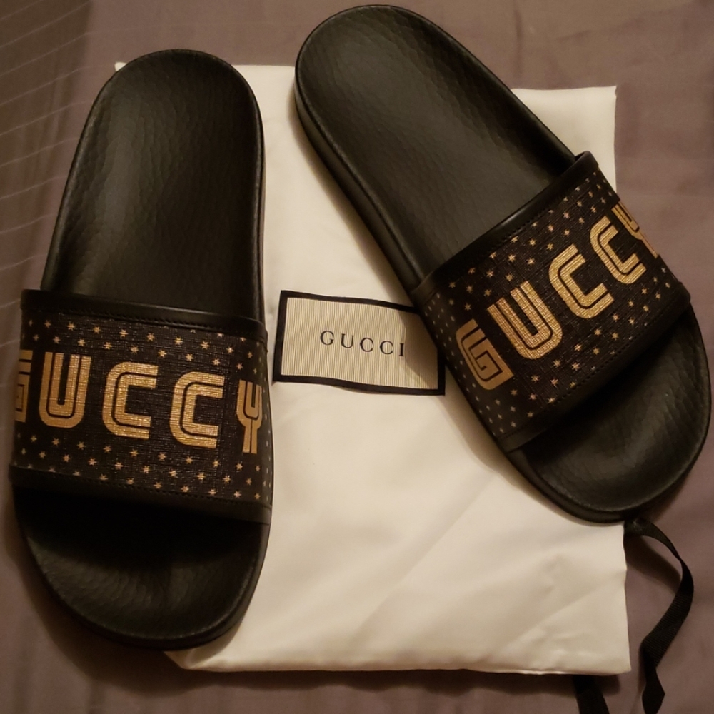 Gucci black guccy sandals slides 36 New! Sold out!